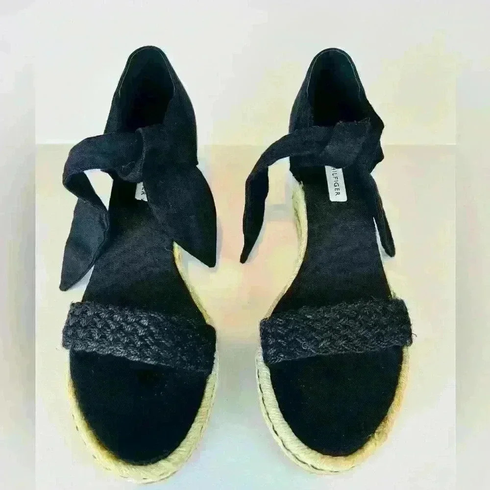 Tommy Hilfiger Espadrille Wedge Plaid Ankle Tie Heeled Sandals - Picture 2 of 6